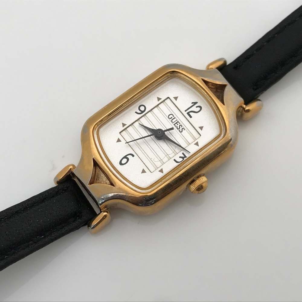 Guess Women Watch Gold Tone Black Leather Band - Picture 6 of 8